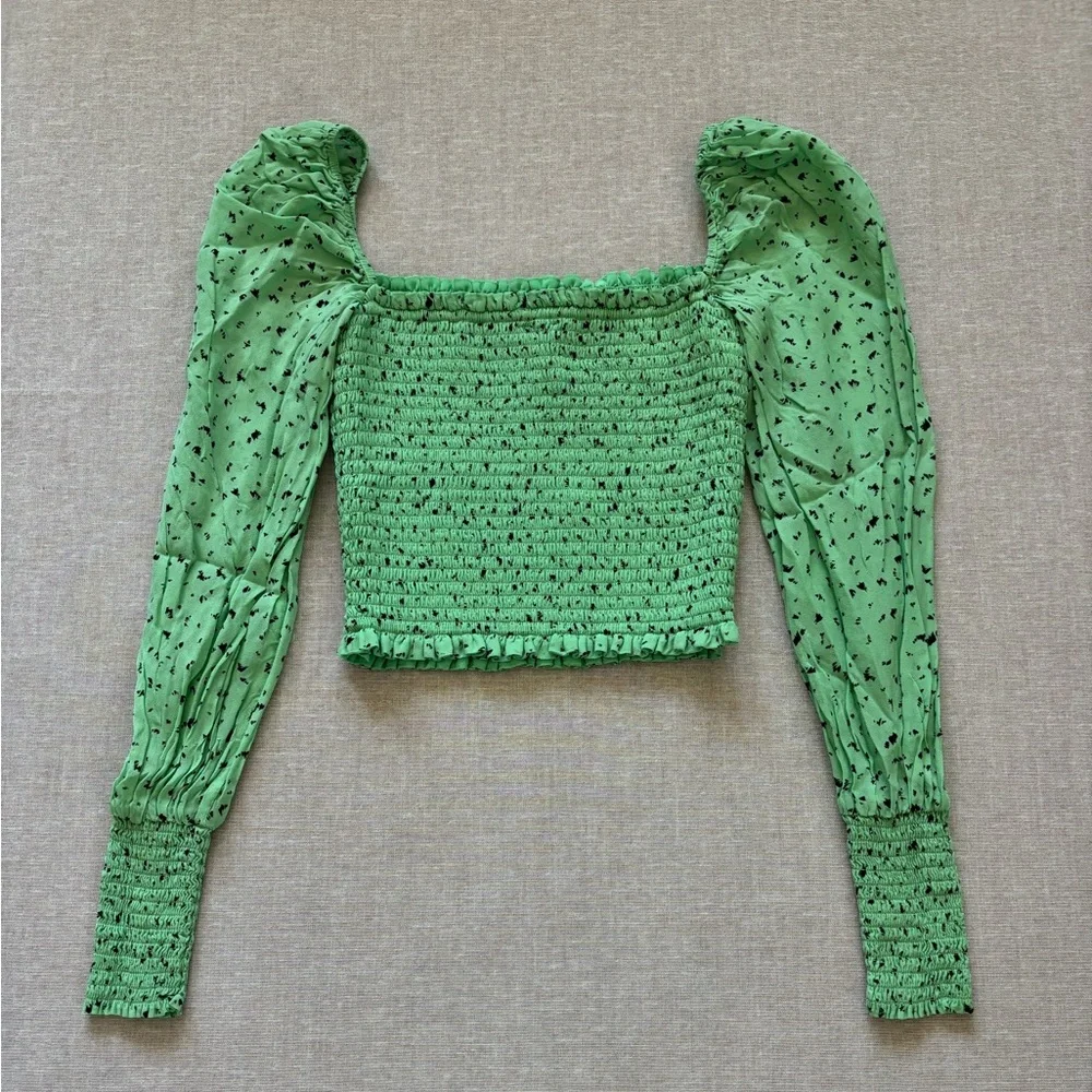 Aritzia green cropped chiffon top.